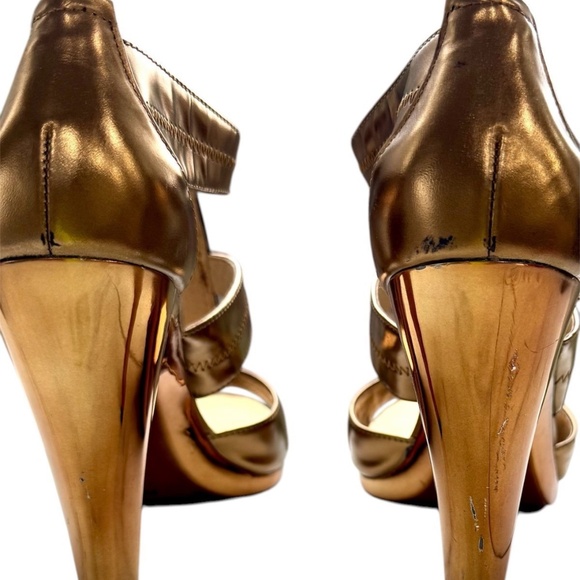 Michael Kors Gold/Metallic Leather Open Toe Pump w/Zipper, Size 9.5 - Picture 5 of 5
